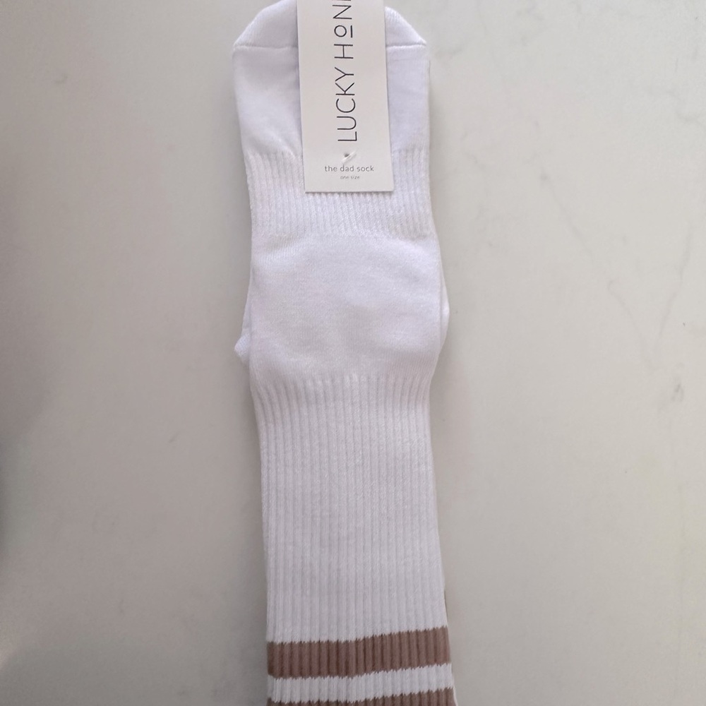 Lucky Honey The Dad Sock Tan Stripes one size fits all grip sock - Picture 5 of 7